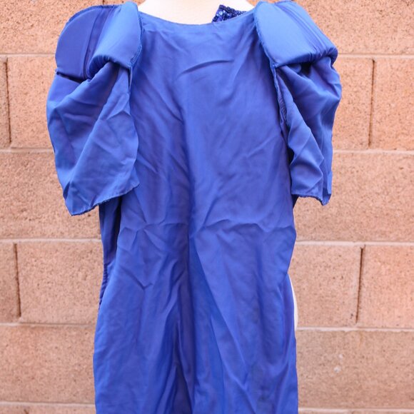 Laurence Kazar Silk Dress Womens SP Royal Blue Sequined Beaded Cocktail 90s - Picture 15 of 15